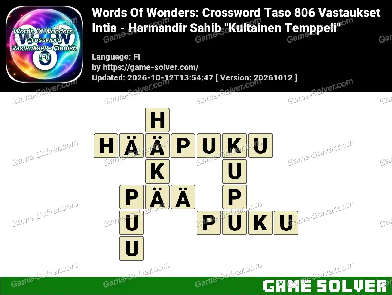 Words Of Wonders: Crossword Taso 806 Vastaukset – Intia – Harmandir Sahib ”Kultainen Temppeli”